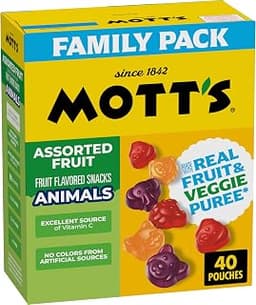 Mott's Assorted Fruit Flavored Snacks, Made with Real Fruit Puree, 40 Pack | Gluten-Free, Gelatin-Free, Fat-Free, Mad...
