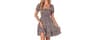 Rooscier Women's Summer Boho Floral Print Square Neck Smocked Ruffle Casual Sundress Mini Dress