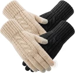 Merino Wool Winter Gloves for Women, 2 Pairs Touch Screen