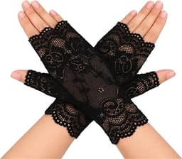 Women Short Lace Glove Fingerless Sunblock Wrist Gloves for Wedding Opera Tea Party Cosplay