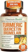 Quercetin with Bromelain Turmeric Curcumin Supplement – Allergy Relief, Immune & Joint Support – Organic Turmeric Sup...