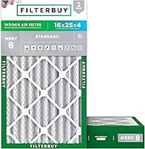 Filterbuy 16x25x4 Air Filter MERV 8 Essential Dust & Allergy Defense (2-Pack), Electrostatic Pleated HVAC AC Furnace ...
