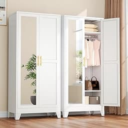 winiowa Metal Armoire Wardrobe Closet with 2 Mirror Doors, 71" Wardrobe Cabinet with Adjustable Shelves and Hanging R...
