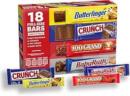 Assorted Butterfinger, Crunch, Baby Ruth, and 100 Grand Full Size Chocolates, 18 count, 31.2 oz