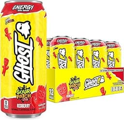 GHOST Energy Drink - 12-Pack, Sour Patch Kids Redberry, 16oz - Energy & Focus & No Artificial Colors - 200mg of Natur...