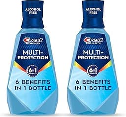 Crest Pro-Health Advanced Mouthwash, Alcohol Free, Multi-Protection, Fresh Mint, 1 L (33.8 fl oz), Pack of 2, Blue