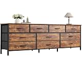 Huuger 63 Inch Dresser for Bedroom, Long Dresser with 10 Fabric Drawers, TV Stand for 55, 65, 70 Inch TV, Toy Storage...