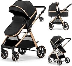 Accombe 2 in 1 Baby Stroller, Convertible Bassinet Pushchair for Infants and Newborns 0-36 Months