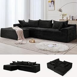 110" L-Shaped Modular Sectional Sofa with Chaise, Boneless Comfy Corduroy Fluffy Couch with Deep Seat and Side Pocket...