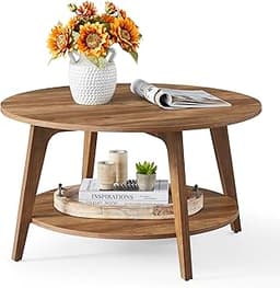 VASAGLE MAEZO Collection - Round Coffee Table, 2-Tier Center Table with Storage, Tapered Legs, Curved Transitions, 31...