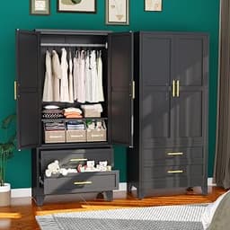 erosoei Metal Armoire Wardrobe Closet, 71 "Metal Clothing Storage Cabinet | with Adjustable Shelves and Hanging Rod, ...