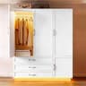 72" Wooden Armoire Wardrobe Closet with 3 Door Bedroom Armoire with LED Light 3 Drawers Large Modern Wardrobe Cabinet...