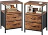 Huuger Night Stand Set 2, Nightstand with 2 Drawers, Bed Side Table with Open Shelf, Wooden Top, End Table, Fabric Dr...