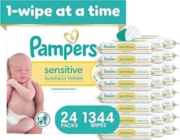 Pampers Sensitive Baby Wipes, Clinically Proven, Fragrance Free, Unscented, Water Based, Hypoallergenic, Multi-Use, H...