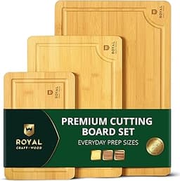 ROYAL CRAFT WOOD Wooden Cutting Boards for Kitchen Meal Prep & Serving - Bamboo Wood Serving Board Set with Deep Juic...