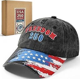 Moyel Vintage 250 Anniversary USA Hat with Freedom Embroidery, Adjustable Washed Baseball Cap Dad Hat for Men Women