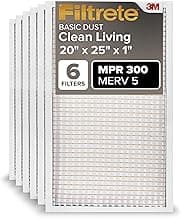 Filtrete 20x25x1 Air Filter MERV 5, 6-Pack AC Furnace Filters for Home HVAC, MPR 300 Basic Dust Defense, Removes Lint...