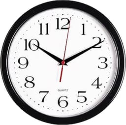 Bernhard Products Black Wall Clock Silent Non Ticking 10 Inch Quality Quartz Battery Operated Round Easy to Read Home...