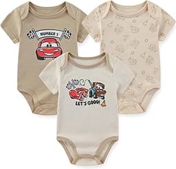 Disney Cars Lightning McQueen Tow Mater Baby Boys 3 Pack Bodysuit for Newborn and Infant