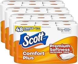 Scott ComfortPlus Toilet Paper, 48 Triple Rolls, 231 Sheets per Roll, Septic-Safe, 1-Ply Toilet Tissue