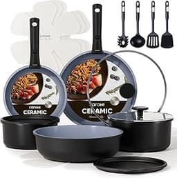 CAROTE 19PCS Ceramic Cookware Sets, Black and Gray, Pots and Pans Set Non Stick Non Toxic, Induction Cookware, Kitche...