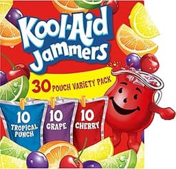 Kool-Aid Jammers Tropical Punch, Grape & Cherry Flavored 0% Juice Drink Variety Pack, 30 ct Box, 6 fl oz Pouches