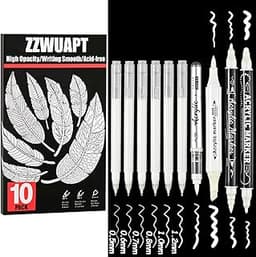 White Pens Set,10 Pack Acrylic Ink Pens, Fine Point Paint Gel Pen,Brush Tip Acrylic Markers for Black Paper Drawing, ...