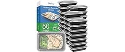Dealusy 50 Pack (100-Piece) 32 oz Meal Prep Containers Reusable with Lids, Sturdy Leakproof & Food Safe, Microwave, F...