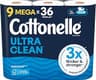 Cottonelle Ultra Clean Toilet Paper, 9 Mega Rolls = 36 Regular Rolls, Packaging May Vary