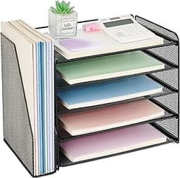 OPNICE Desk Organizer, 5-Tier Paper Organizer Letter Tray with Magazine Holder, Office Desk Accessories & Workspace O...