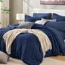 Sasttie Queen Comforter Set 7-Piece Navy Blue, Pre-Washed Crinkled Texture Bed in a Bag Queen with Ultra Soft Brushed...