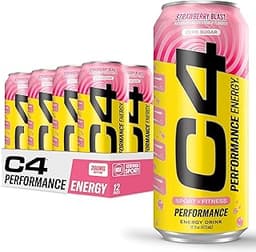 C4 Performance Energy Drink | Strawberry Blast | Zero Sugar Carbonated Preworkout Energy | 200mg Caffeine with Beta A...