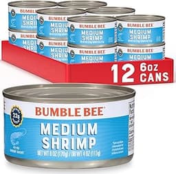 Bumble Bee Medium Canned Shrimp, 6 oz Cans (Pack of 12) - Shrimp in Water, Cooked, Peeled, Deveined - 22g Protein per...