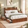 VMU Fluted Queen Size Bed Frame with 4 Storage Drawers and Charging Station