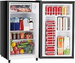 Sweetcrispy 3.2 Cu.Ft Mini Fridge with Freezer Small Refrigerator Single Door Adjustable Thermostat Energy-efficient ...