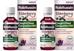 Robitussin DM Maximum Strength Cough Medicine, Elderberry, 8 fl oz, 2 Pack