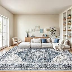 AMADA HOMEFURNISHING 8x10 Washable Area Rug, Low-Profile with Non-Slip Backing & Durable Edge Binding, Vintage Large ...