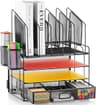 Marbrasse Desk organizer with Drawer, 4-Tier Mesh File Organizer with 5 Vertical File Holders and 2 Pen Holders, Mult...