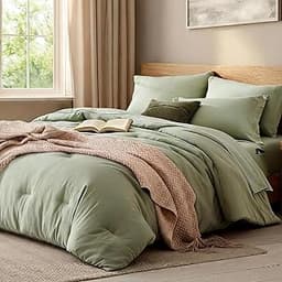 WRENSONGE Queen Comforter Set - 7 Pieces Sage Green Soft Bed in a Bag Queen with Fitted Sheet, Flat Sheet, 2 Pillow S...