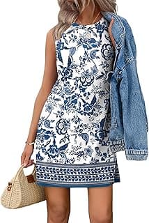 WIHOLL Casual Dresses for Women Crewneck Sleeveless Tank Dress Summer Spring Boho Vacation Clothes