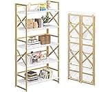 4NM 5 Tiers No Assembly Book Shelves, 51.2" H Folding Bookshelf Bookcase Open Industrial Foldable Shelves for Bedroom...