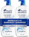 Head & Shoulders Anti-Dandruff Shampoo with 1% Pyrithione Zinc, Classic Clean Shampoo Twin Pack, Daily Use, Flake Con...