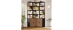 FINETONES 74" Tall Corner Bookshelf, Wooden Bookshelf with Doors | Corner Bookcase Farmhouse Bookshelves and Bookcase...