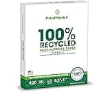 PrintWorks 100% Recycled Printer Paper 8.5" x 11" White - 20 lb Copy & Multipurpose Computer Paper - 1 Pack, 400 Shee...