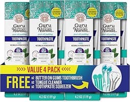 GuruNanda Hydroxyapatite Toothpaste, SLS & Fluoride Free (4 Pack), Whitening Toothpaste - Freshens Breath, Fights Pla...
