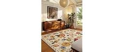 8x10 Area Rugs for Living Room: Washable Rug Non Slip Low Pile Soft Faux Wool Non Shedding Distressed Vintage Floral ...