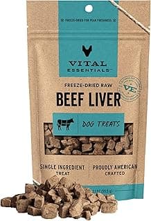 Vital Essentials Freeze Dried Dog Treats, Beef Liver, 2.1 oz Bag | Single Ingredient, Made With 100% Beef Liver, Grai...
