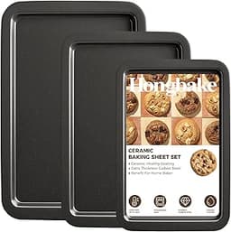 HONGBAKE Ceramic Baking Sheet Pan Set, Cookie Sheet for Oven, Bakeware Sets with Wider Grips, 3 Pack Half/Jelly Roll/...