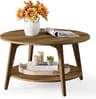 VASAGLE Round Coffee Table, 2-Tier Center Table with Storage, Tapered Legs