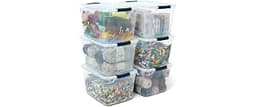Rubbermaid Cleverstore Clear 32 Qt, 6 Pack Stackable Plastic Storage Bins with Lids, Great for Closet and Laundry Sto...